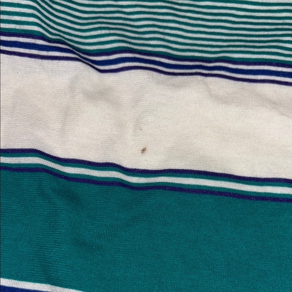 On Your mark Turquoise and White Horizontal Striped Polo Shirt Front Pocket - Picture 5 of 5